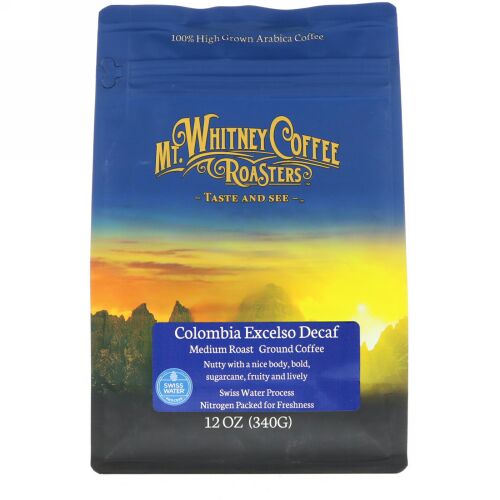 Mt. Whitney Coffee Roasters, コロンビア エクセルソ カフェイン抜き、挽きコーヒー、12 oz (340 g) (Discontinued Item)