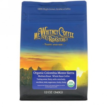 Mt. Whitney Coffee Roasters, オーガニック コロンビア モンテ シエラ、ミディアムローストホールビーンコーヒー、12 oz (340 g) (Discontinued Item)