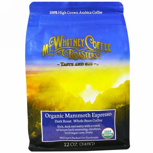 Mt. Whitney Coffee Roasters, 挽いていないオーガニックコーヒー, マンモスエスプレッソ（Mammoth Espresso）, ダークロースト, 12オンス（340 g）