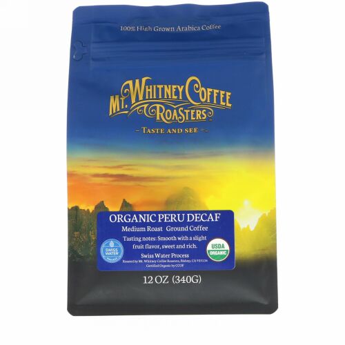 Mt. Whitney Coffee Roasters, オーガニックペルー産デカフェ、ミディアムロースト、グラウンドコーヒー、340g（12oz）