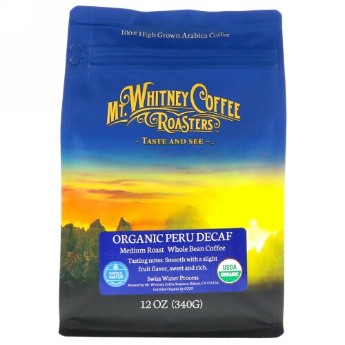 Mt. Whitney Coffee Roasters, オーガニックペルーデカフェ、ミディアムローストホールビーン、340g（12オンス）