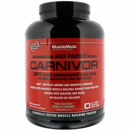 MuscleMeds, Carnivor®（カーニヴォ―ル）、生体工学 ビーフ プロテイン アイソレート、バニラキャラメル、4.2 ポンド (1915.2 g) (Discontinued Item)