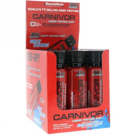 MuscleMeds, Carnivor、リキッドプロテインショット、ブルーラズベリー、12パック、各4液量オンス (118 ml) (Discontinued Item)