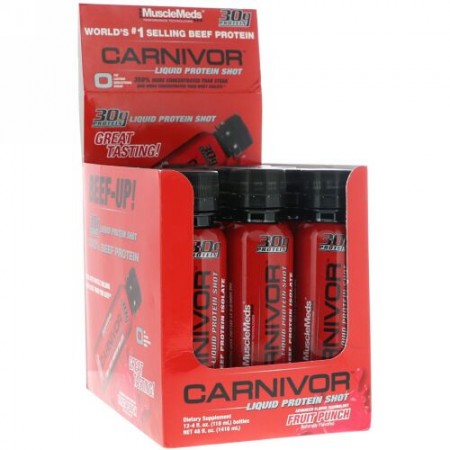 MuscleMeds, カーニバー、液体プロテインショット、フルーツパンチ、12パック、各4 fl oz (118 ml) (Discontinued Item)