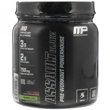 MusclePharm, アサルトブラック、プレワークアウトパワーハウス、フルーツポンチ、13.12オンス (372 g) (Discontinued Item)