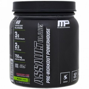MusclePharm, アサルト・ブラック, プレワークアウト・パワーハウス, ストロベリーライム, 12.27 oz (348 g) (Discontinued Item)