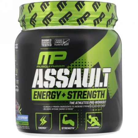 MusclePharm, Assault Energy + Strength, Pre-Workout, Blue Raspberry, 12.17 oz (345 g)