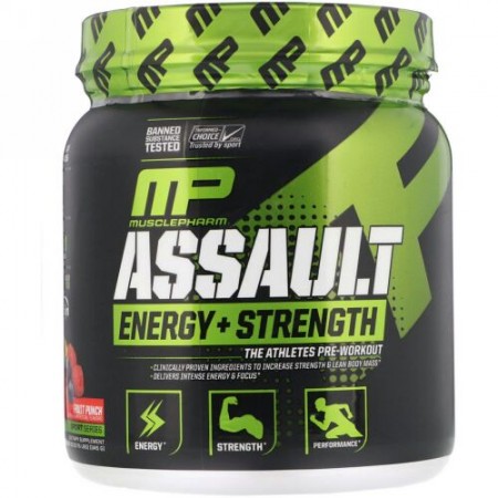 MusclePharm, Assault Energy + Strength, Pre-Workout, Fruit Punch, 12.17 oz (345 g)