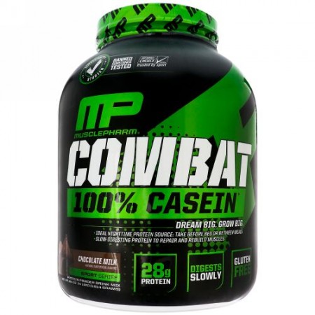 MusclePharm, コンバット、100%カゼイン、チョコレートミルク、64 oz (1814 g) (Discontinued Item)
