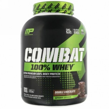 MusclePharm, コンバット100％ホエイタンパク質、ダブルチョコレート、5ポンド（2269 g）