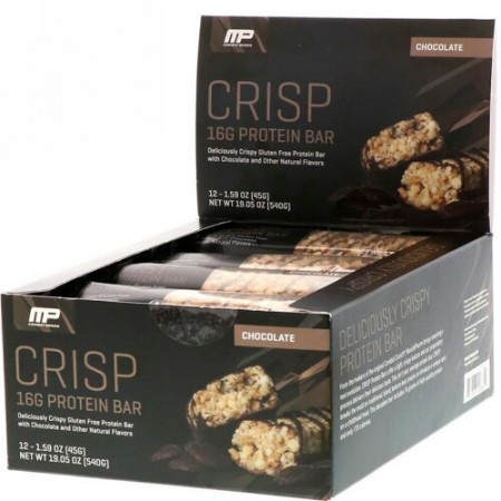 MusclePharm, コンバットシリーズ、クリスププロテインバー、チョコレート、バー12本、1本1.59 oz (45 g)  (Discontinued Item)