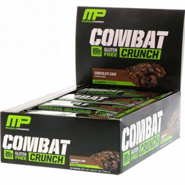 MusclePharm, ハイブリッドシリーズ、コンバットクランチ、チョコレートケーキ、12本、各2.22 oz (63 g)