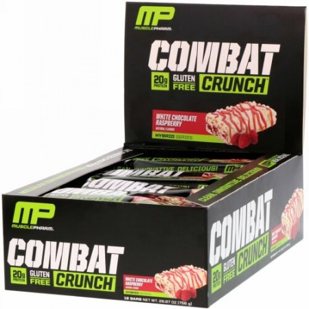 MusclePharm, コンバットクランチ、ホワイトチョコレートラズベリー、12本、1本あたり2.22 oz (63 g)