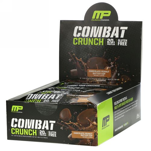 MusclePharm, Combat（コンバット）クランチプロテインバー、チョコレートピーナッツバターカップ、12本、各63g（2.22オンス）