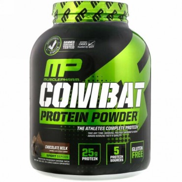 MusclePharm, スポーツシリーズ コンバットプロテインパウダー チョコレートミルク 4ポンド(1814 g)