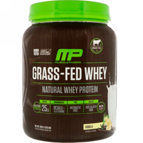 MusclePharm, 牧草飼育ホエイタンパク質、バニラ、0.93ポンド (420 g) (Discontinued Item)