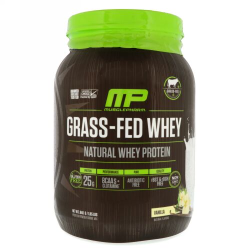 MusclePharm Natural, グラスフェッド・ホエイタンパク質、バニラ、1.85 lbs (840 g) (Discontinued Item)