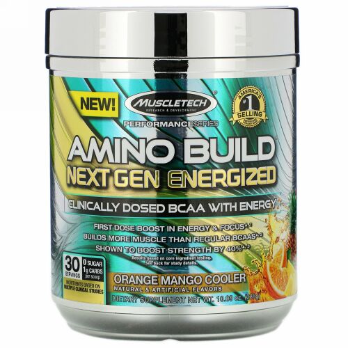 Muscletech, Amino Build（アミノビルド）ネクストジェン エナジャイズド、オレンジマンゴークーラー、286g（10.09オンス）