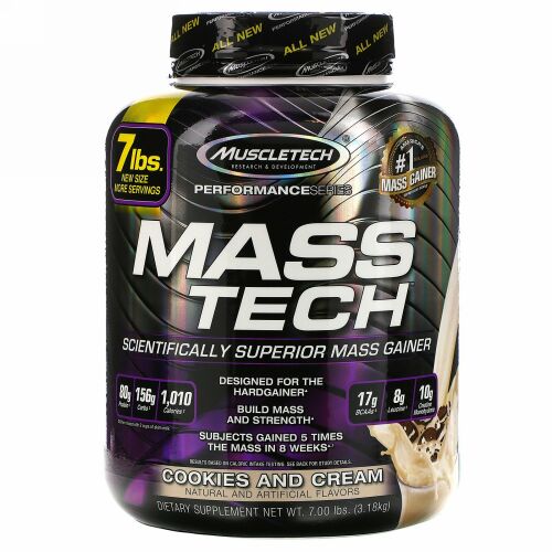 Muscletech, マス・テック, 科学的に証明されたマッスルゲイナー, クッキー＆クリーム, 7.00lb（3.18kg）