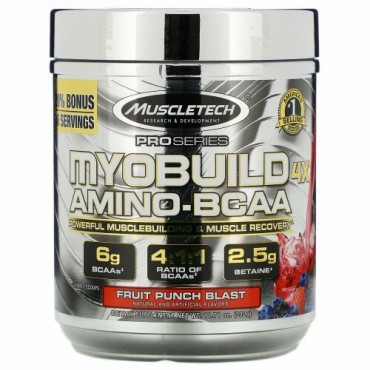 Muscletech, MyoBuild（マイオビルド）4Xアミノ-BCAA、フルーツパンチブラスト、332g（11.71オンス）