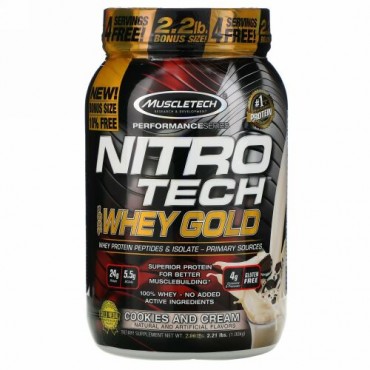 Muscletech, Nitro Tech（ニトロテック）、100％ホエイゴールド、クッキーアンドクリーム、999g（2.20ポンド）