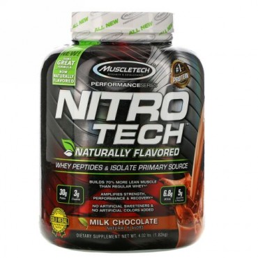 Muscletech, Nitro Tech、天然香料ホエイペプチド＆アイソレートプライマリーソース、ミルクチョコレート、1.82kg (Discontinued Item)