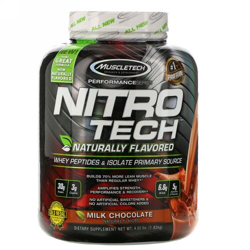 Muscletech, Nitro Tech、天然香料ホエイペプチド＆アイソレートプライマリーソース、ミルクチョコレート、1.82kg (Discontinued Item)