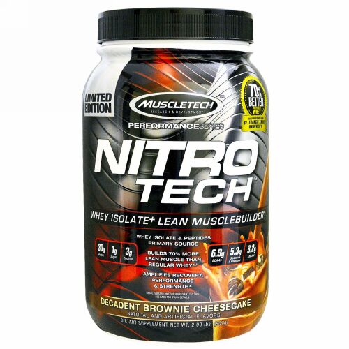 Muscletech, ニトロテック、ホエイ・アイソレート+リーンマッスル・ビルダー、デカダンス・ブラウニー・チーズケーキ、2.00ポンド（907g） (Discontinued Item)