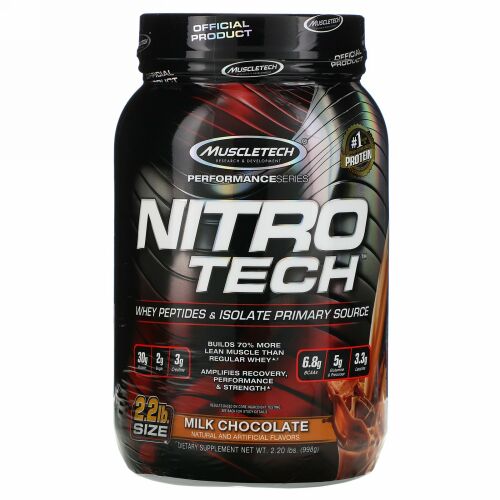 Muscletech, Nitro-Tech（ニトロテック）、ホエイアイソレート＋リーンマッスルビルダー、ミルクチョコレート、907g（2ポンド）