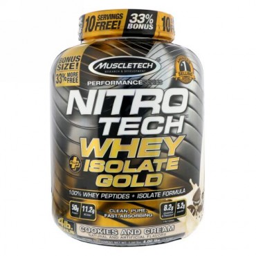 Muscletech, Nitro Tech、ホエイプラスアイソレートゴールド、クッキー&クリーム、4 lbs (1.81 kg) (Discontinued Item)