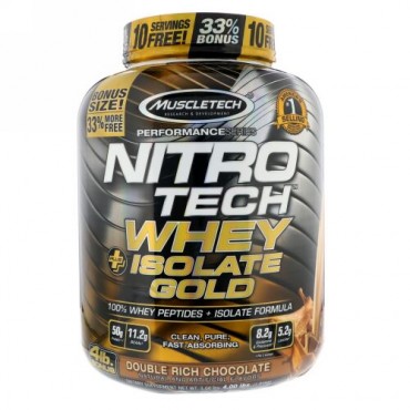 Muscletech, Nitro Tech、ホエイプラスアイソレートゴールド、ダブルリッチチョコレート、4ポンド (1.81 kg) (Discontinued Item)