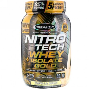 Muscletech, Nitro Tech, Whey Plus Isolate Gold, Vanilla Bean, 2 lbs (907 g) (Discontinued Item)