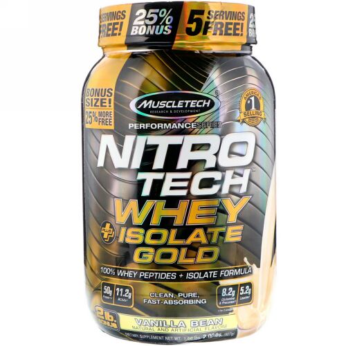 Muscletech, Nitro Tech, Whey Plus Isolate Gold, Vanilla Bean, 2 lbs (907 g) (Discontinued Item)