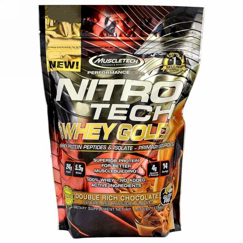 Muscletech, ナイトロテック100%ホエイゴールド、ダブルリッチチョコレート、454g (Discontinued Item)