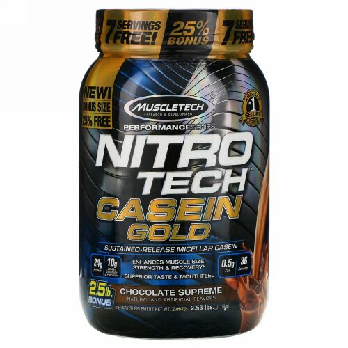 Muscletech, Nitro Tech（ニトロテック）カゼインゴールド、チョコレートスプリーム、1.15kg（2.53ポンド）