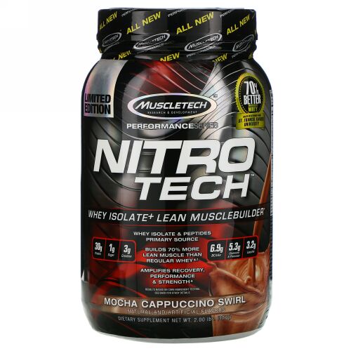 Muscletech, Nitro Tech（ニトロテック）ホエイアイソレート＋リーンマッスルビルダー、モカカプチーノスワール、907g（2.00ポンド） (Discontinued Item)