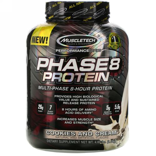 Muscletech, パフォーマンスシリーズ、Phase8（フェーズ8）、マルチフェーズ8時間放出プロテイン、クッキーアンドクリーム、2.09kg（4.60ポンド）
