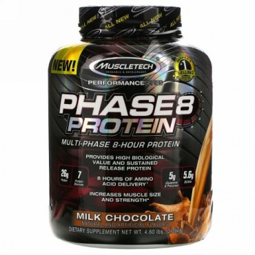 Muscletech, パフォーマンスシリーズ、Phase8（フェーズ8）、マルチフェーズ8時間放出プロテイン、ミルクチョコレート、2.09kg（4ポンド）