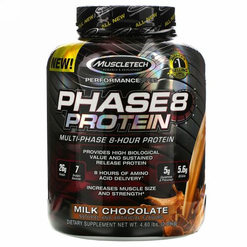 Muscletech, パフォーマンスシリーズ、Phase8（フェーズ8）、マルチフェーズ8時間放出プロテイン、ミルクチョコレート、2.09kg（4ポンド）