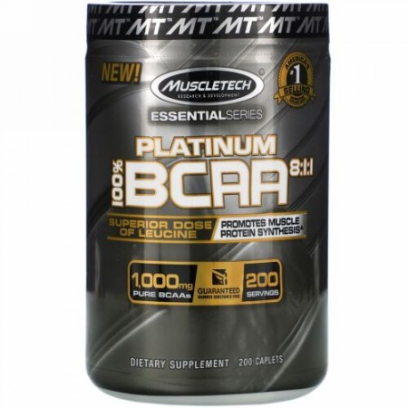 Muscletech, プラチナ100％BCAA 8：1：1、1,000mg、200粒