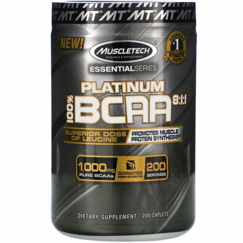 Muscletech, プラチナ100％BCAA 8：1：1、1,000mg、200粒
