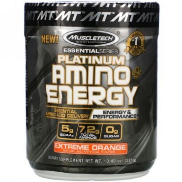 Muscletech, Platinum Amino Plus Energy、エクストリームオレンジ、295g