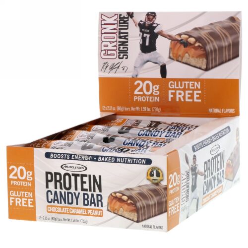 Muscletech, プロテインキャンディバー、チョコレートキャラメルピーナッツ、12本、各60g（2.12オンス） (Discontinued Item)