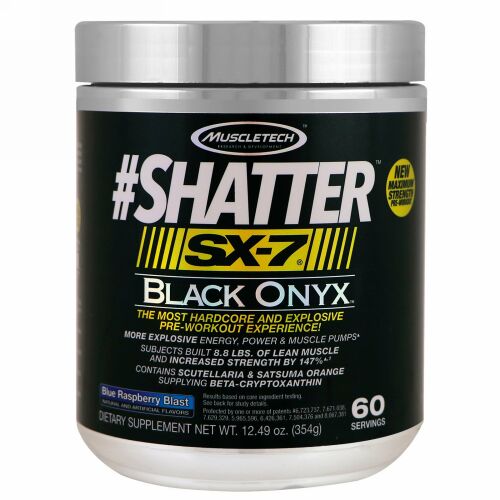 Muscletech, #シャター、SX-7、ブラックオニキス、プレワークアウト、ブルーラズベリーブラスト、12.49 oz (354 g) (Discontinued Item)