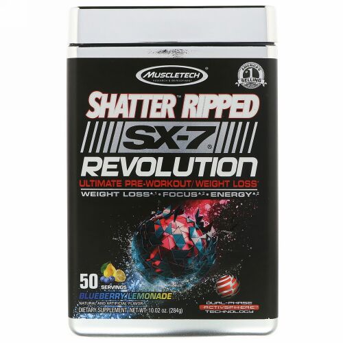 Muscletech, Shatter Ripped SX-7 Revolution Ultimate Pre-Workout/ Weight Loss, Blueberry Lemonade, 10.02 oz (284 g) (Discontinued Item)