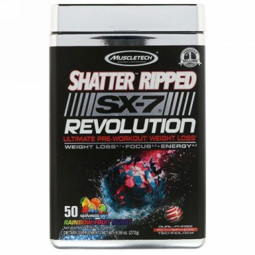 Muscletech, Shatter Ripped SX-7 Revolution Ultimate Pre-Workout/ Weight Loss, Rainbow Fruit Burst, 9.59 oz (272 g) (Discontinued Item)