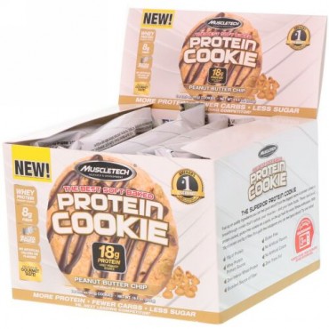 Muscletech, ベストソフト・ベークドプロテインクッキー、ピーナッツバターチップ、クッキー6枚、各3.25 oz (92 g) (Discontinued Item)