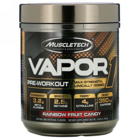 Muscletech, ベーパー1、プレワークアウト、レインボーフルーツキャンディ、421g（14.85オンス）
