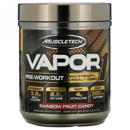 Muscletech, ベーパー1、プレワークアウト、レインボーフルーツキャンディ、421g（14.85オンス）