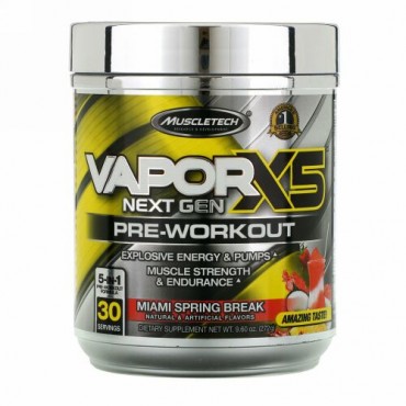 Muscletech, VaporX5（ヴェイパーX5）、Next Gen（ネクストジェン）、プレワークアウト、マイアミスプリングブレイク、272g（9.60オンス）